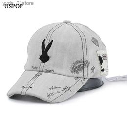 Ball Caps USPOP Bugs Bunny washable denim baseball cs Embroidery graffiti visor c women spring cs L240314