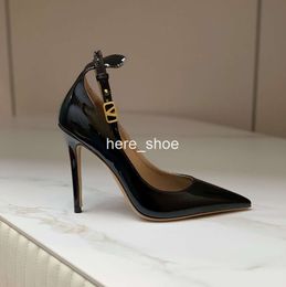 Womens high heels Black light cut leather one-line buckle temperament pointed single shoes luxury designer stiletto wedding Size 35-40