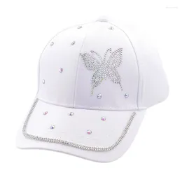 Ball Caps Adjustable Women Studded Butterfly Fashion Bling Rhinestone Baseball Hat White Black Pink