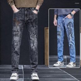 Men's Jeans Spring And Autumn Elastic Pocket Embroidered Long Pants Fashion Slim Fit Straight Leg Casual