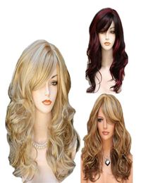 Multi Color Medium Long Hair Styling Wig Full Lace Wavy Hair Oblique Bangs Curly Human Hair Wigs5165285