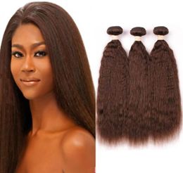 4 Chocolate Brown Kinky Straight Peruvian Human Hair Weave Bundles 3Pcs Medium Brown Human Hair Weft Extensions Coarse Yaki Hair 12577526