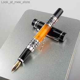 Fountain Pens Fountain Pens Luxury Quality Metal Resin Colour orange School Supplies Student Office Stationery 0.5mm Nib Fountain Pen New Q240314