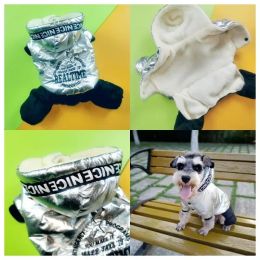 Parkas Winter Dog Clothes Silver Jumpsuit for Dogs Thick Pet Hoodie Parkas Warm Four Legs Overalls for Dogs Cotton Cat Dog Onesie