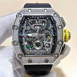 Men Watch RM Designer Watche Diamond milles Inlaid Mechanical Watch Mens Full Automatic Rm Movement Barrel Shaped Tourbillon Star