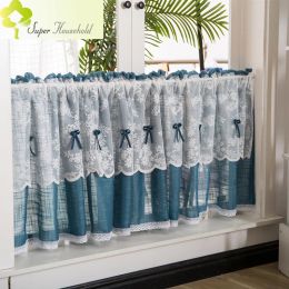 Curtains American Pastoral Half Curtain Hemp Sheer Lace 1pcs Rod Pocket Short Curtains for Kitchen Door Window Valance Decoration