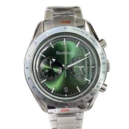 2022 Mens Watch Green face Convex glass VK Quartz movement Full working Chronograph Heavy satinless steel Designer Male wristwatch221S