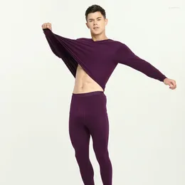 Men's Thermal Underwear Male Sleepwear Set Tops Pants V-neck Men Winter Warm Long Suit