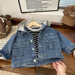 Jackets 2024 Autumn Kids Boutique Clothing Jeans Coat Solid Colour Jacket Hoodie Fashion Pullover Casual All-match Single Breasted