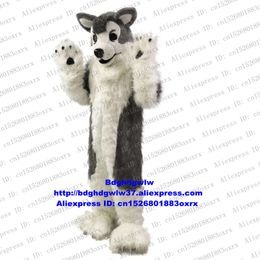 Mascot Costumes Grey White Long Fur Furry Wolf Husky Dog Fursuit ALASKAN Mascot Costume Character Business Street Affection Expression Zx621