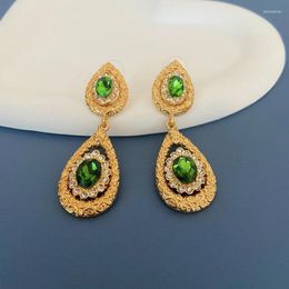 Stud Earrings Mediaeval Vintage Jewellery Water Drop Texture Set With Emerald Style High Court