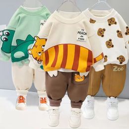 Childrens clothing baby long sleeve two piece set 14 year old girl spring and autumn cartoon leisure sports suit 240313