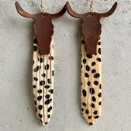 retro fringed Bull head earrings for women western long hair leather tassel dangle ethinc cowgirls accessories jewelry 240311