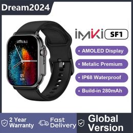 New IMIKI SF1 Smart Watch 2.01" AMOLED Display 1000nits BT Calling 100+ Sports Modes IP68 Business Fashion Modeling Metal Case