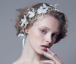 Wedding Gold Handmade Flowers and Pearl Hairband Headpieces for Bridal Bridesmaid Luxury Hair Accessories Headpiece Fascinators Ti6644887