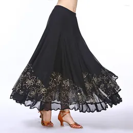 Stage Wear Sequin Modern Dance Skirt For Women Flamenco Skirts Long Swing Standard Waltz Spanish Ballroom Dancing Tango Clothes