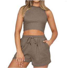 Women's T Shirts 2 Piece Outfits For Women Tank Tops And Pockets Shorts Casual Fashion Loungewear Set Fashionable Minimalist
