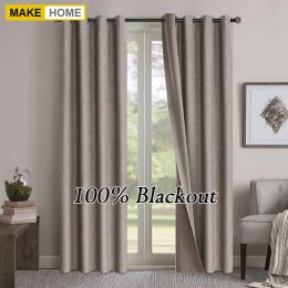 Curtains Both Sides Linen 100% Blackout Curtains for Living Room Bedroom Waterproof Garden Thick Curtains Drapes Window Curtain Panels