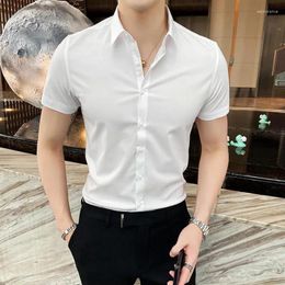 Men's Dress Shirts Male Top Short Sleeve Plain Clothes Business Shirt And Blouse Muscle Button Social Summer Hipster Luxury In Normal Xxl