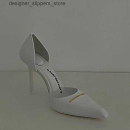 Dress Shoes Shoes High Heels 2024 Letter Small Square Toe High Heels Womens Stiletto Sexy White Shallow Mouth Hollow Toe Shoes Q240314