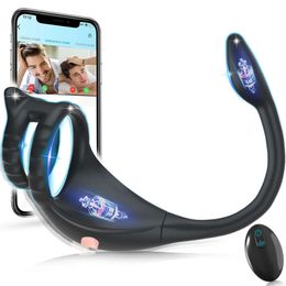 Prostate Vibrator Sex Toys for Men APP Wireless 10 Mode Testicle Massage Anal Butt Plug Ring Male Masturbator 18