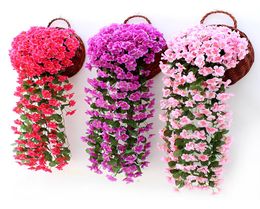 Violet Artificial Flower Party Decoration Simulation Valentine039s Day Wedding Wall Hanging Basket Flower Orchid fake Flower5138287