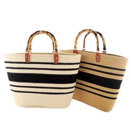 Commuting Large Capacity Fashionable Casual Retro Bamboo Portable Simple Stitching Handmade Cotton Rope Tote Bag