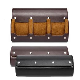 3-slot watch roll travel case portable retro leather display smart watch storage box jewelry bag organizer brown black 240314