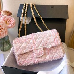 CC Bags Luxury Brand Shoulder Womens Pink Tweed Classic Single Flap Gold Metal Matelasse Chain Crossbody Handbags Sacoche Paqax