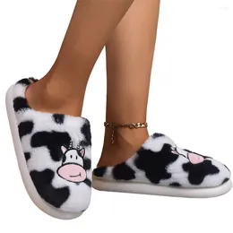 Slippers Unisex Cow Adult House Non-Slip Plush Cotton Cute Cartoon Flats For Winter Indoor