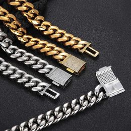 Smycken rostfritt stål miami hip-hop kubansk kedja zirkon flip spänne mäns halsband armband