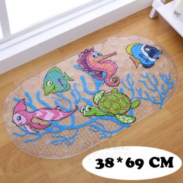 Mats New 38cm*69cm Cute Cartoon AntiSlip PVC Bath Mats With Sucker Bathroom Carpet Shower Pad Soft Massage Pad MultiColor