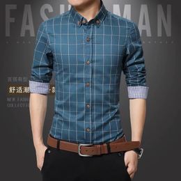 Spring Mens Plaid Cotton Dress Shirts Male High Quality Long Sleeve Slim Fit Business Casual Shirt Plus Size 5XL 240313