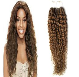 Light Brown Micro Ring Human Hair Extension 100g Remy Micro Loop Human Hair Extensions Brazilian Deep Curly Virgin Hair2991942