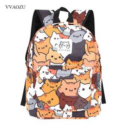 Anime Neko Atsume Women Backpack Cartoon Mochila for Girls Boys Travel Rucksack Cute Cat Printing Shoulder Bag for Teenage H220427288C