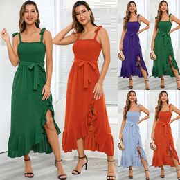 Sexy Slim Cable Wrapped Chest Strap Slit Irregular Dress 2024 Summer Women's Large