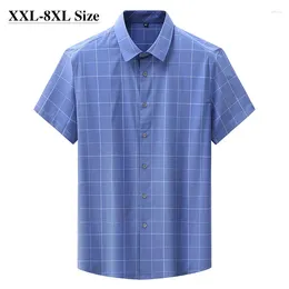 Men's Casual Shirts Size Large 6XL 7XL 8XL Summer Short Sleeve Plaid Shirt Classic Business Comfortable Soft Male