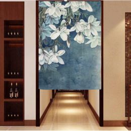 Curtains Magnolia Flower Linen Door Curtain Chinese Style Vintage Bedroom HalfCurtain Home Decoration Partition Curtain Bathroom Curtain