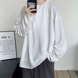 Light Mature Style Solid Color Hoodie for Men's Spring and Autumn Trendy Brand Instagram Loose Long Sleeved T- Korean Version Ruffian Handsome V-neck Base