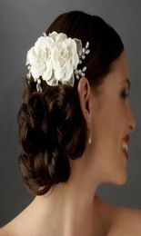 2015 Headpiece Bridal Hair Flowers Pearls Hand Made Flowers Crystal Comb Ivory Bridal Veil Wedding Accessories Dhyz 014908366