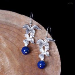 Dangle Earrings Ruifan Flower Leaf Natural Lapis Lazuli 925 Sterling Silver Hook For Women Fine Jewelry Christmas Gifts YEA101