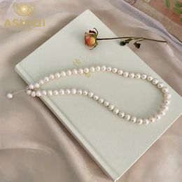 ASHIQI Natural Freshwater Pearl Necklace 925 Sterling Silver Jewellery for Women Gift 240305