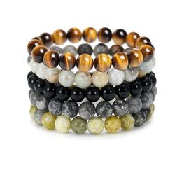 8mm Natural Stone Beaded Strands Balance Charm Bracelets Set For Women Men Lover Party Club Yoga Jewellery