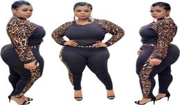 Sexy Clothing Set Casual Fashion Crew Neck Leopard Two Piece Night Club Set Long Sleeve Autumn New Jumpsuit Plus Size 5XL3187291