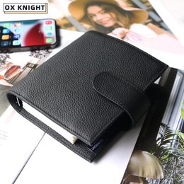 OX KNIGHT Original Series Leather A7 Notebook Zip Cover with Top Pocket Cowhide Planner Mini Agenda Organizer Diary Notepad 240311