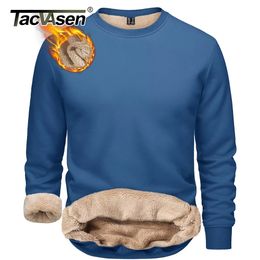 TACVASEN Winter Thicken Fleece Crewneck Sweatshirt Mens Warm Sherpa Lined Heavy Pullover Basic Tops Shirts No Hood Hoodie 240307