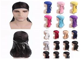 17colors Fashion Men Satin Durags Bandanna Turban Wigs Cap Men Silky Durag Headwear Headband Turban Pirate Hat Hair Accessories AA1208956