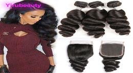 Brazilian Virgin Hair Extensions 3 Bundles With 4X4 Lace Closure 4 Pieceslot Loose Wave With Baby Hair Lace Closure9710005