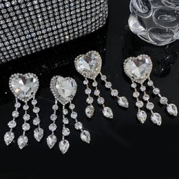 Dangle Earrings Freetry Luxury Full Rhinestone Heart Drop For Women Oversize Fashion Geometric Waterdrop Tassel Earring Wedding Jewellery