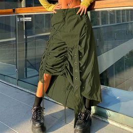 Skirts Women Pleated Maxi Skirt Slim Fit Ladies Drawstring Long Irregular Y2K Style Solid Color High Waist Streetwear Suit